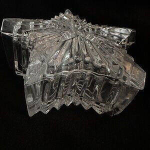 VINTAGE Star Shaped Crystal Cut Glass Trinket Candy Jewelry Box Dish w/ Lid READ